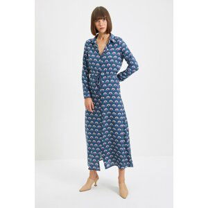 Trendyol Navy Blue Patterned Tie Shirt Dress