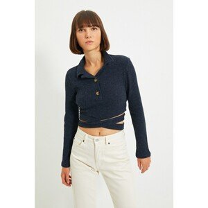 Trendyol Navy Blue Knitwear Look Lacing Detailed Knitted Blouse
