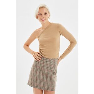 Trendyol Camel Pleated One Shoulder Knitted Blouse