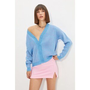Trendyol Light Blue Jacquard Oversize Knitwear Cardigan