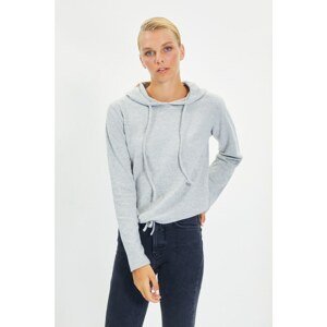 Trendyol Gray Hooded Basic Knitted Sweatshirt