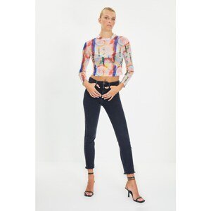 Trendyol Multi Color Printed Tulle Crop Knitted Blouse