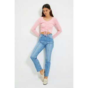 Trendyol Blue Rib Detail High Waist Bootcut Jeans