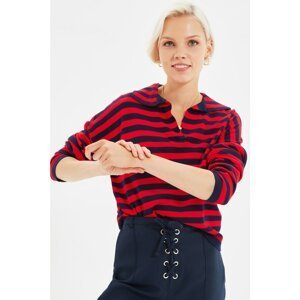Trendyol Navy Blue Polo Neck Striped Knitwear Sweater