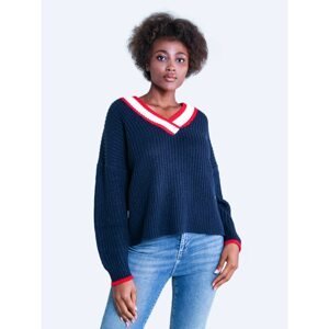 Big Star Woman's V-neck_sweater Sweater 160932 Blue Wool-403