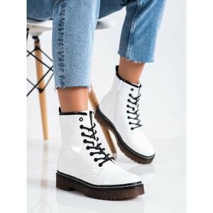 SHELOVET WHITE WORKERY BOOTS WITH FUR