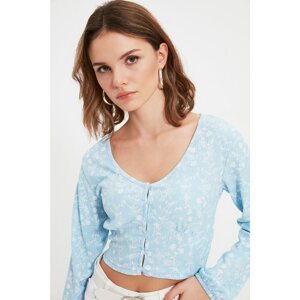 Trendyol Light Blue Petite Floral Knitted Blouse