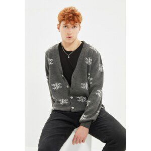 Trendyol Anthracite Men Regular Snowflake Christmas Cardigan