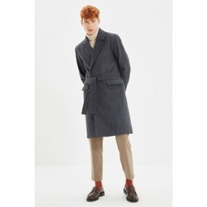 Trendyol Navy Blue Men's Wool Content Double Flap Pocketed Belted Coat
