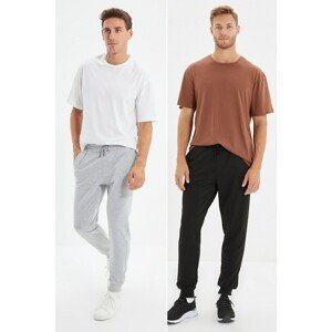 Trendyol Grey-Black Men's Regular/Normal Cut Elastic Leg Jogger 2-Pack Sweatpants