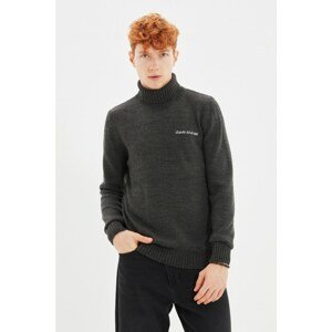 Trendyol Anthracite Men's Slim Fit Turtleneck Chest Embroidery Detailed Sweater
