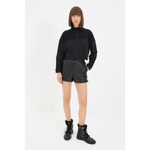Trendyol Black Crop Zipper Detailed Knitted Sweatshirt
