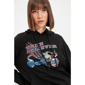 Trendyol Black Printed Oversize Knitted Sweatshirt