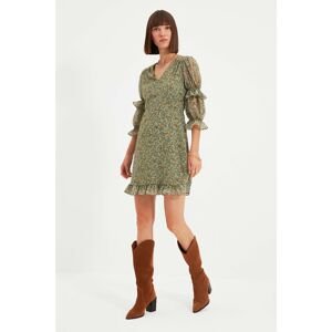 Trendyol Khaki Patterned Ruffle Detailed Dress