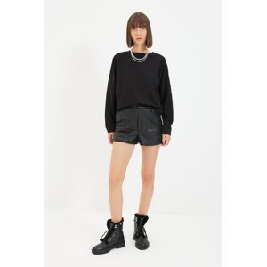 Trendyol Black Pleated Knitted Slim Sweatshirt