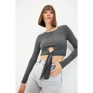 Trendyol Anthracite Corduroy Crop Knitted Blouse