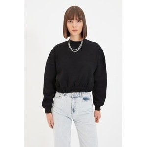 Trendyol Black High Neck Raised Crop Knitted Sweatshirt