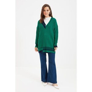 Trendyol Green Collar Striped Detailed Knitwear Sweater