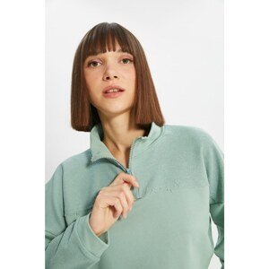 Trendyol Mint Crop Zipper Detailed Knitted Sweatshirt