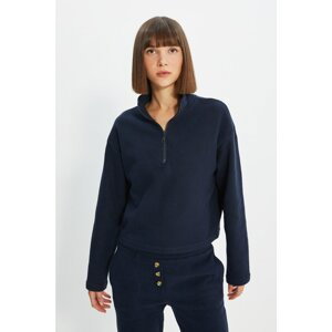 Trendyol Navy Blue Thessaloniki/Knitwear Look Zippered Collar Regular/Regular Fit Knitted Sweatshirt