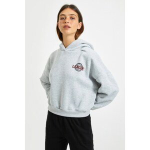 Trendyol Gray Back Print Detailed Hooded Knitted Rack Sweatshirt
