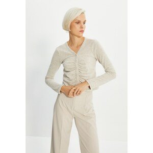 Trendyol Beige Soft Button Knitted Blouse