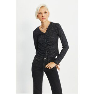 Trendyol Black Knitted Buttoned Blouse
