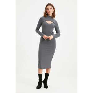 Trendyol Gray Petite Ribbed Chest Detailed Petite Knitted Dress