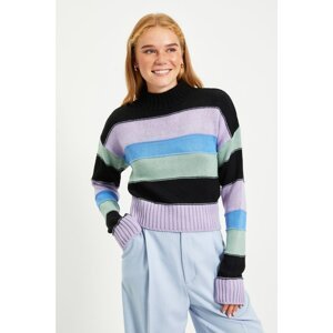 Trendyol Black Color Block Crop Knitwear Sweater