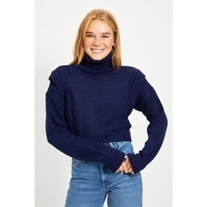 Trendyol Navy Blue Crop Turtleneck Knitwear Sweater