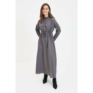 Trendyol Gray Stand Up Collar Belted Dress