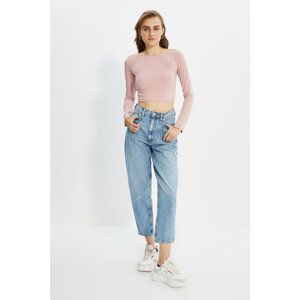 Trendyol Dried Rose Cut Out Detailed Crop Knitted Blouse