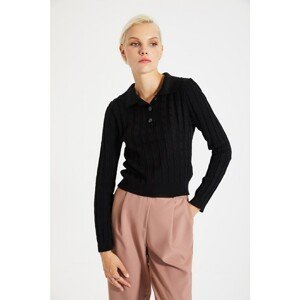Trendyol Black Polo Collar Knitted Detailed Knitwear Sweater
