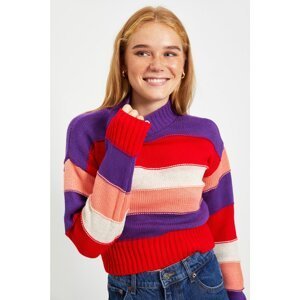 Trendyol Purple Color Block Crop Knitwear Sweater