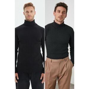 Trendyol Black-Anthracite Men's Fitted Slim Fit Turtleneck Elastic Knit 2-Pack Knitwear Sweater