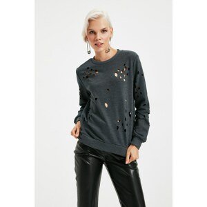 Trendyol Anthracite Laser Cut Detailed Knitted Thin Sweatshirt