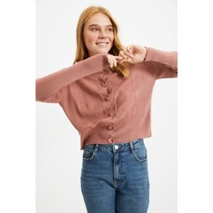 Trendyol Dried Rose Knitted Detailed Knitwear Cardigan