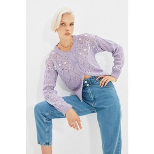 Trendyol Lilac Openwork Knitwear Cardigan