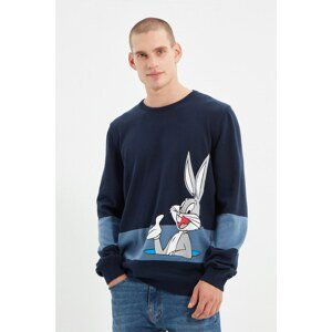 Trendyol Navy Men Regular Fit Bugs Bunny License Printed Sweater