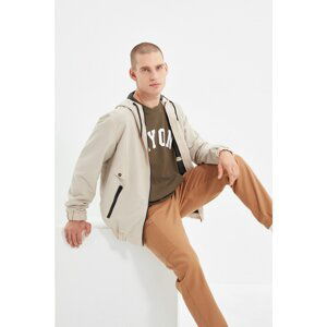 Trendyol Beige Men's Hooded Zippered Slim Jacket