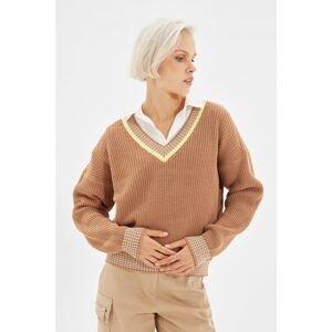 Trendyol Camel V Neck Knitwear Sweater