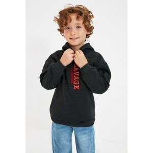 Trendyol Anthracite Embroidery Detailed Boy Fleece Knitted Thick Sweatshirt