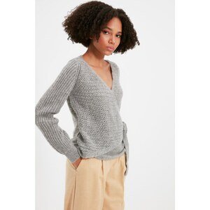 Trendyol Gray Belt Detailed Knitwear Sweater