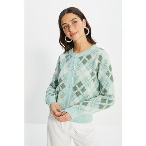 Trendyol Mint Plaid Jacquard Knitwear Cardigan
