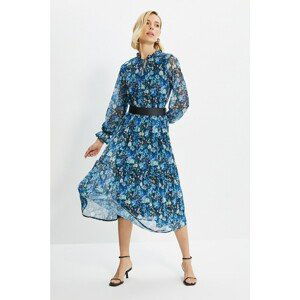Trendyol Blue Tulle Floral Knitted Dress