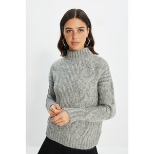 Trendyol Gray Knitted Detailed Stand Up Collar Knitwear Sweater