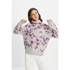 Trendyol Gray Corded Jacquard Oversize Knitwear Sweater
