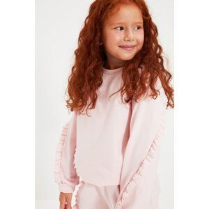 Trendyol Pink Frill Detailed Girl Knitted Slim Sweatshirt