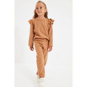 Trendyol Camel Shoulder Frill Detailed Thessaloniki Fabric Girl Knitted Sweatshirt