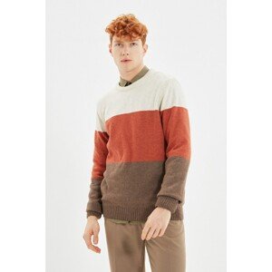 Trendyol Ecru Men's Slim Fit Bicycle Collar Paneled Knitwear Sweater